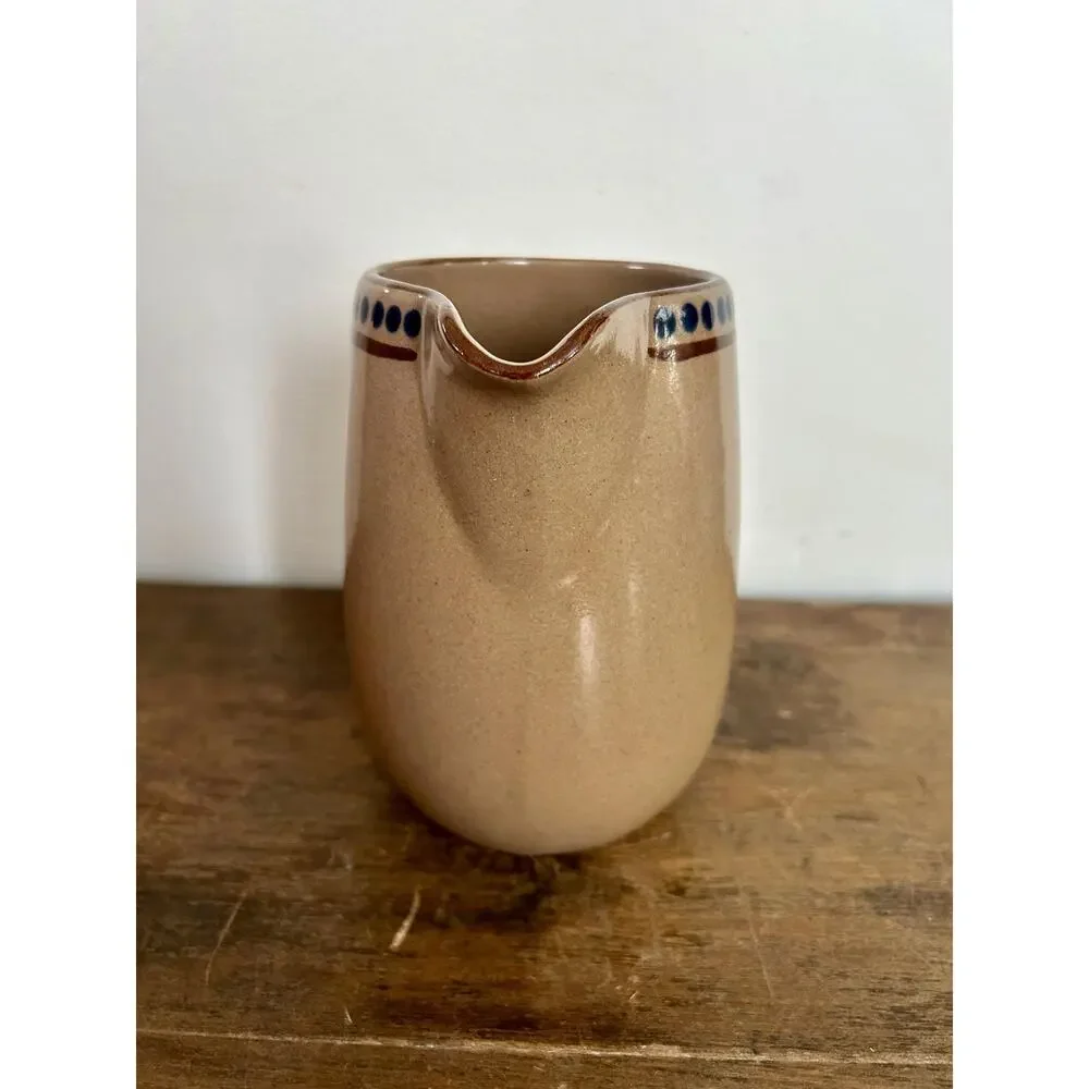 Vintage 1970s Tonala Pottery Pitcher Brown Blue | Mexican Folk Art Jug